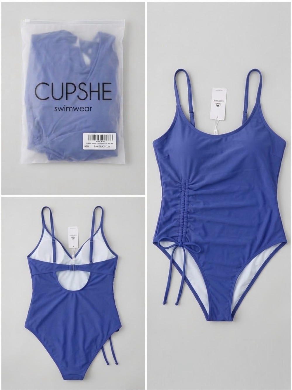 NWT Cupshe Blue Ruched Drawstring One-Piece Swimsuit - Size XL